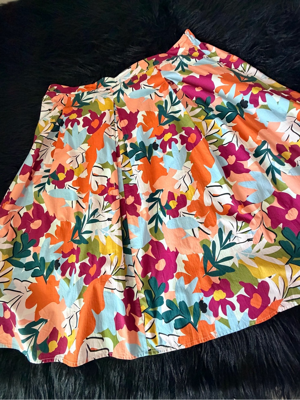NWT! Eloquii Bold Floral Midi Skirt in Orange, Pink & Teal